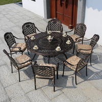 Meubles de patio d'extérieur, chaise de jardin en aluminium moulé et longue table à manger, ensemble
