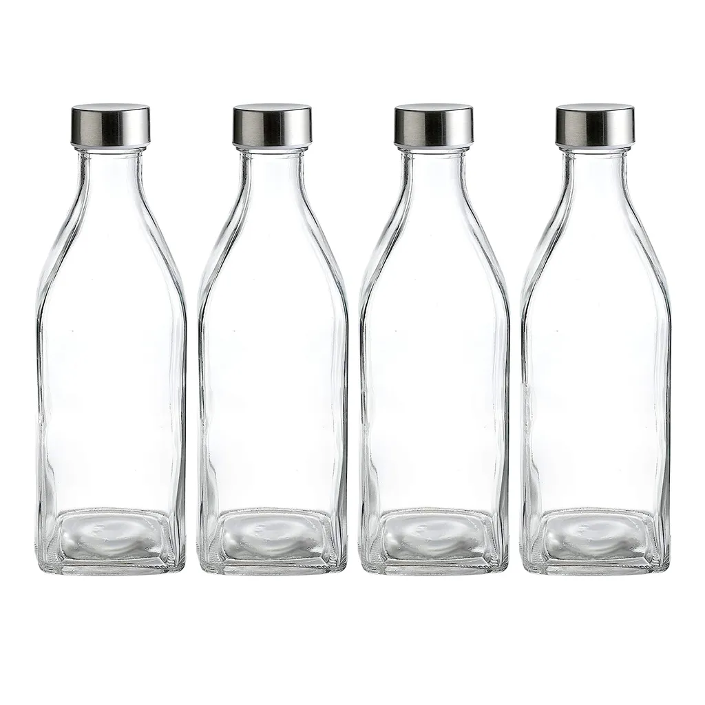 1L BPA-freie quadratische Glasflasche Edelstahl auslaufsicher Deckel wiederverwendbare Trinkwasserflasche mit personalisiertem Logo Getränke-frei