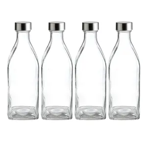 Bouteille en verre carrée 1L sans BPA avec couvercle en acier inoxydable anti-fuite Bouteille d'<span class=keywords><strong>eau</strong></span> potable réutilisable avec logo personnalisé sans boissons - Product Image 1