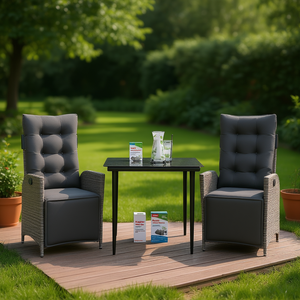 Ensemble de salle à manger de jardin en rotin gris trois pièces avec housses amovibles, mobilier d'extérieur au design contemporain pour 2 personnes - Product Image 2