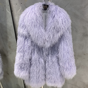 ふわふわモンゴル羊の巻き毛毛皮コート、ゆったりとしたミドル丈のファッショナブルな冬用毛皮ジャケット、レディース本物の羊毛ファー冬用暖かいアウター - Product Image 4