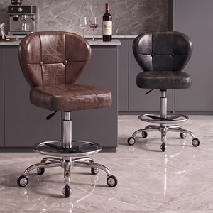 Sillón de Barbero Hidráulico de Cuero Marrón con Ruedas y Respaldo Reclinable para Barbería y Salón de Uñas - Product Image 6