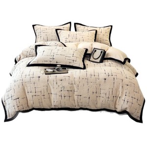 Winter Milk Fleece Four-Piece <b>Bedding</b> <b>Set</b> Thickened Warm Anti-Static Cotton Fleece Solid Color Plants And Flowers - Product Image 5