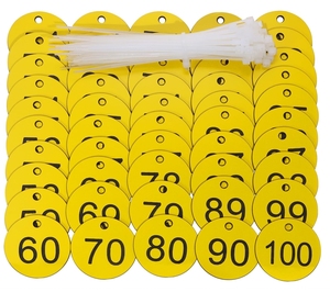 Etiquetas colgantes de identificación de marca numerada de plástico con número de 1 a 100, etiquetas de equipaje, etiqueta de identificación con anillos para Etiquetas de codificación de plantas de gabinete - Product Image 1