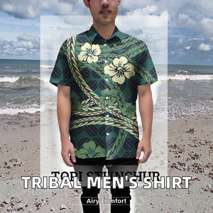 Camicie con bottoni da uomo stile retrò personalizzate e traspiranti alla moda Design tribale <span class=keywords><strong>Elei</strong></span> polinesiano alla moda per la stampa promozionale estiva - Product Image 3