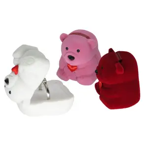 Fabrika doğrudan satış klasik oyuncak ayı şekli hediye kutusu özel küpe yüzük kutusu romantik hayvan karikatür kadife mücevher kutusu
