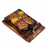 Poêle en fonte style ferme, irrégulière et créative, à bord plat, antiadhésive, pour plats spéciaux Teppanyaki, avec base en bois