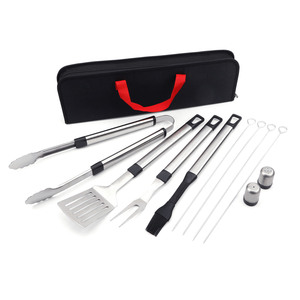 Stainless Steel <b>BBQ</b> Grill Set 10 Piece Portable Outdoor Camping Barbecue <b>Tools</b> with Round Tube Handle - Product Image 3