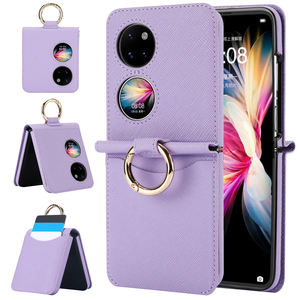 Étui de téléphone porte-cartes en cuir Pu antichoc de luxe avec porte-anneau Protection de charnière étui de téléphone pliable pour Huawei <span class=keywords><strong>p50pocket</strong></span> - Product Image 1