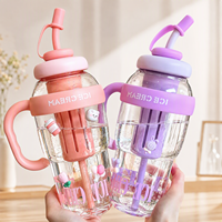 Bouteille d'eau en plastique personnalisable rapide 1,2 L avec paille réutilisable, motif dessin animé, pour femmes, filles, étudiantes, vente en gros