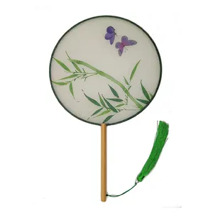 Modello tradizionale cinese traslucido ventaglio a mano rotonda con ventaglio rotondo con bambù per il partito, fotografia, danza cctiives
