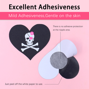 Couvre-mamelons jetables crâne coeur motif respirant pétales de poitrine pour discothèque fête peau sûr adhésif mamelon Pasties - Product Image 2
