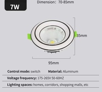 Spot encastré LED 7W, 3 températures de couleur modifiables, dimmable, CRI 90 élevé, en aluminium COB, anti-éblouissement, pour bureau et hôtel