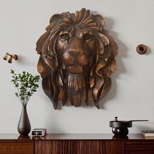 Decoración de pared de cabeza de león de cobre antiguo duradero, artesanías de resina 3D, artesanías montadas en la pared de animales salvajes africanos para sala de estar Bar - Product Image 5