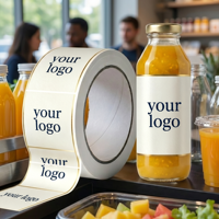 Étiquettes autocollantes personnalisées transparentes pour bouteilles de jus, de boissons et d'eau minérale, en plastique, résistantes à l'eau, en rouleau