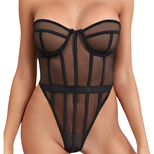 039L Bodysuit transparan korset intim renda pakaian dalam wanita Teddy hitam Lingerie seksi - Product Image 6