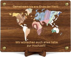 Emballage de cadeau en bois <span class=keywords><strong>carte</strong></span> du monde <span class=keywords><strong>personnalisé</strong></span> argent personnaliser cadeau avec support pour anniversaire voyage mariage argent cadeau maison ornements - Product Image 2