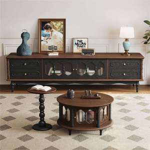 French Modern Solid Wood TV Stand, Sideboard with Glass Doors and <strong>Drawers</strong> for Living Room, Dining Room - Product Image 3