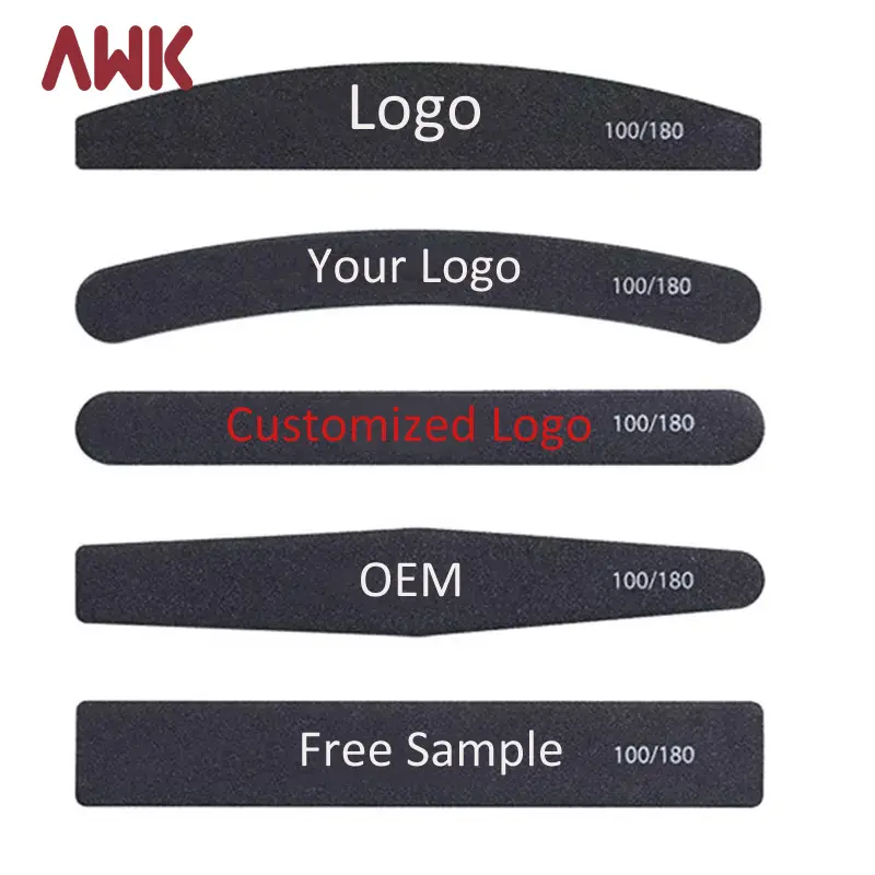 Awk lixa de unha profissional personalizada, lavável, meia lua, 80/80 80/100 100/100 grit 180/180, com logotipo