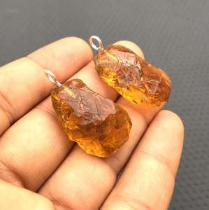 พลอยซิทรีนสีเหลืองธรรมชาติ2ชิ้นไม่ผ่านการบำบัด92.5ดิบจี้เงินสเตอร์ลิงประดับพลอยเกิดใหม่ - Product Image 4