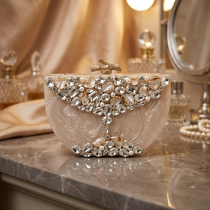 Bolso de Mano Ecológico de Resina Beige con Adornos de Perlas de Cristal, Hecho a Mano, para Mujer, Ideal para Fiestas y Bodas, Venta al Por Mayor - Product Image 1
