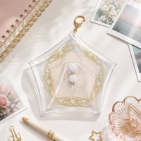 Pochette porte-cartes motif étoile pentagonale transparente avec fermoir métallique et chaîne, accessoires pour photocartes et objets de collection, pour usage quotidien