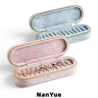 Boîtes à bijoux ovales en velours avec logo personnalisé, organiseur de bijoux portable avec fermeture éclair, boîte de rangement pour bagues de voyage, emballage de bijoux en gros