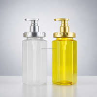 Bouteille de shampooing hexagonale en PET de 500 ml et 600 ml avec pompe à lotion pulvérisatrice, bouteille vide en plastique pour le lavage du corps et les conditionneurs