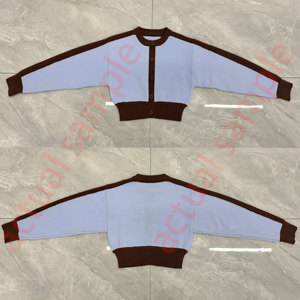 <span class=keywords><strong>Cardigan</strong></span> Corto in Maglia <span class=keywords><strong>Marrone</strong></span> con Dettagli a Contrasto, Maglione da Donna a Maniche Lunghe con Collo Rotondo, Stile Varsity - Product Image 5