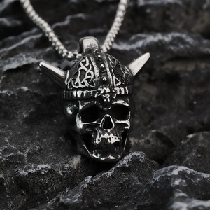 Collier Punk Crâne en Acier Inoxydable pour Homme, Pendentif Géométrique Squelette, Style Asymétrique - Product Image 1