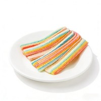 Bonbons gélifiés acidulés en bandelettes longues aux quatre couleurs arc-en-ciel, saveur de fruits mélangés, poudre acide, bandelettes acidulées, marque privée, usine OEM/ODM, sucre