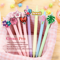 Stylos gel décoratifs en PVC à thème floral mignon, fabrication d'usine, motif fleurs tropicales, stylo gel en PVC respectueux de la peau avec breloque