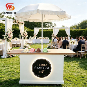 Chariot de présentation pliable blanc avec logo LED pour desserts et collations, idéal pour les mariages et événements festifs - Product Image 1