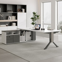 Bureau de direction élégant avec armoire latérale, câblage dissimulé, bureau de direction de luxe, design de bureau de direction