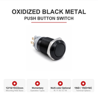 Bouton poussoir LED rond en métal anodisé noir 22 mm à montage sur panneau, interrupteur de commande momentané et à enclenchement avec indicateur de puissance
