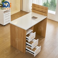 Table de manucure en bois grainé avec aspirateur intégré et armoire de rangement, poste de travail pour salon de beauté, mobilier de salon de manucure