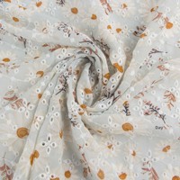 Tissu en Chiffon Brodé 100% Polyester à Motifs Floraux Imprimés, Résistant à l'Abrasion, Traitement Personnalisé