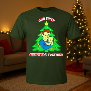 Notre premier Noël ensemble, t-shirt assorti papa et bébé, t-shirt à manches courtes pour adulte, col rond, impression numérique, fête de réunion de famille - Product Image 2