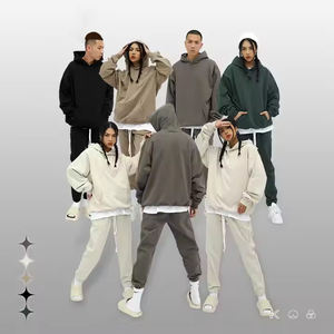 SHW-3045 Men's 100% Cotton Hooded Suit Autumn Heavy 420g Terry Multicolor Solid Color Loose Anti-Pilling Pants - Product Image 2