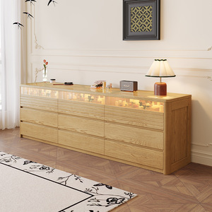 Ash Wood Solid Wood <b>Chest</b> Of Drawers 9 Drawer With Lights Bedroom <b>Storage</b> Cabinet Dresser - Product Image 2