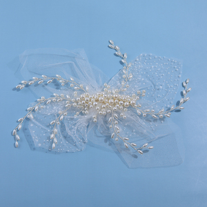 Accessori alla moda per copricapo da <span class=keywords><strong>sposa</strong></span> in rete con finte perle e fiori per capelli eleganti fasce per capelli di perle - Product Image 2