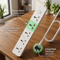 Multiprise sur mesure de haute qualité à 5 prises avec interrupteurs principaux, plaque multiprise électrique standard à 5 prises