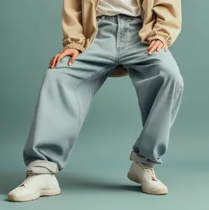 Groothandel Leverancier Custom Japanse Stijl Broek Nieuwe Trend Lichtblauwe Broek Losse Straight-Leg Heren Jeans Voor Heren