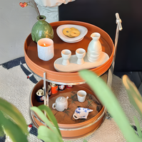 Table d'appoint mobile de luxe italienne avec plateau en cuir, table d'appoint moderne et minimaliste avec rangement