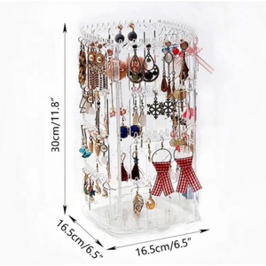 Rak <span class=keywords><strong>Display</strong></span> bening Organizer dudukan perhiasan 4 tingkat berputar 360 untuk penyimpanan dudukan anting menjuntai - Product Image 2