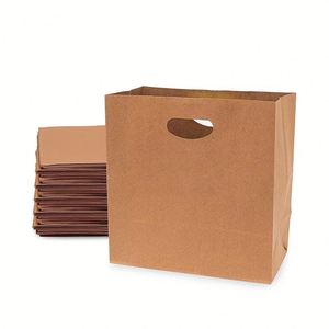 Wholesale Customized Logo Eco Friendly Snack French Fries Paper Bag Recyclable Food Grade Kraft Paper Bag With Die Cut Handle - Product Image 2