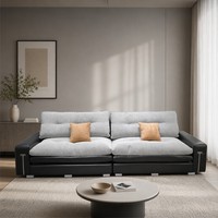 Canapé compact moderne modulable trois places en mélange de lin chenille gris et noir, écologique, amovible, 320 cm, pour petit salon - Vente en gros