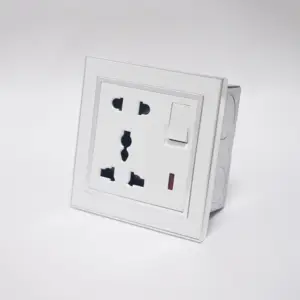 V7 Range 1 Gang Switch +5 Pin Socket + Neon White Color Silver Electroplated Ring PC Plate 86 Plate