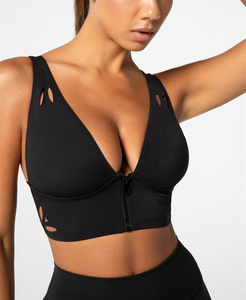 เสื้อชั้นในเล่นกีฬามีซิปตัดด้วยเลเซอร์สำหรับผู้หญิงเสื้อชั้นในโยคะธรรมดาเปิดหลัง - Product Image 2