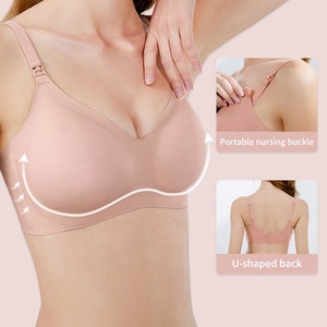 Ön açık dikişsiz emzirme hemşirelik sutyen ile ped kadın uyku emzirme süveteri hemşirelik sütyen - Product Image 4